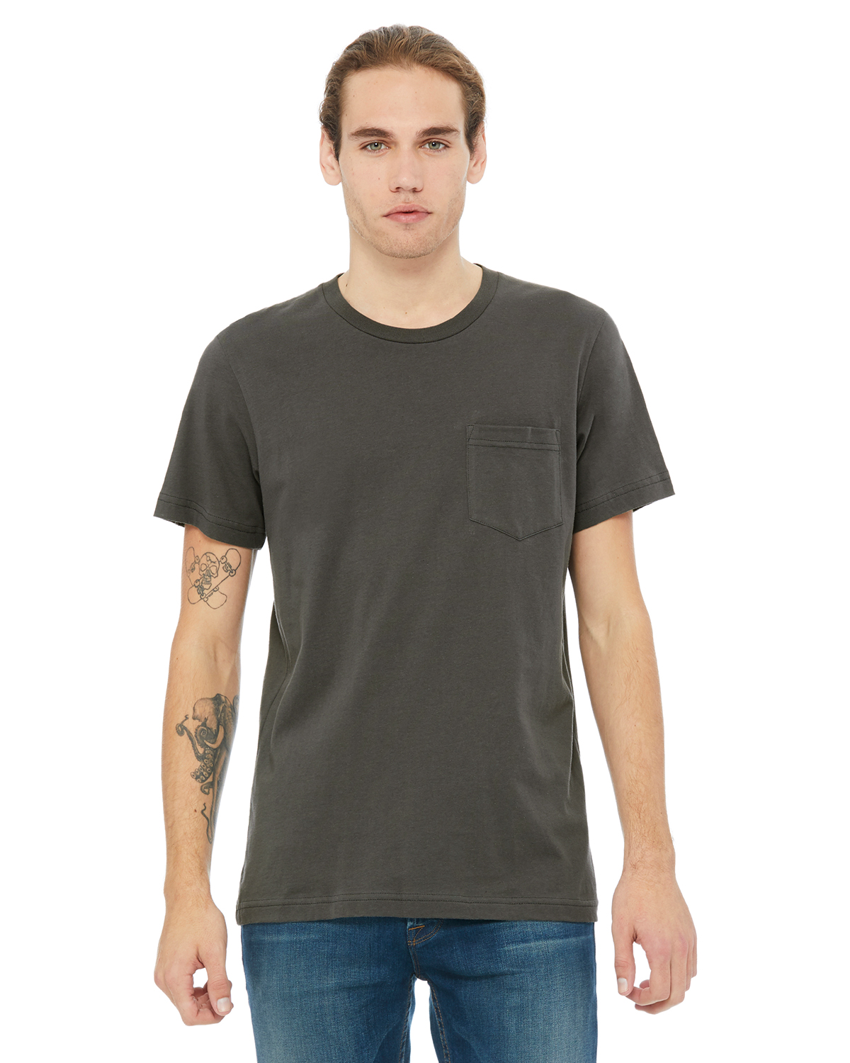 Style # 3021 - Original Label Canvas Mens Jersey Short-Sleeve Pocket T-Shirt Drk Gry Htr/Blk Canvas Bella S - By Bella 